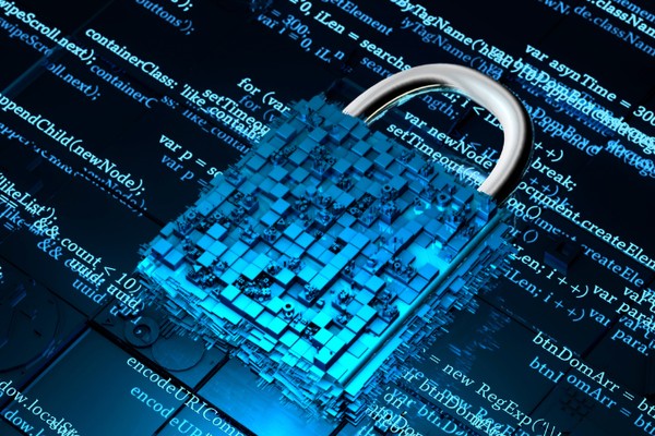 Biểu tượng lá chắn bảo vệ trên nền kỹ thuật số